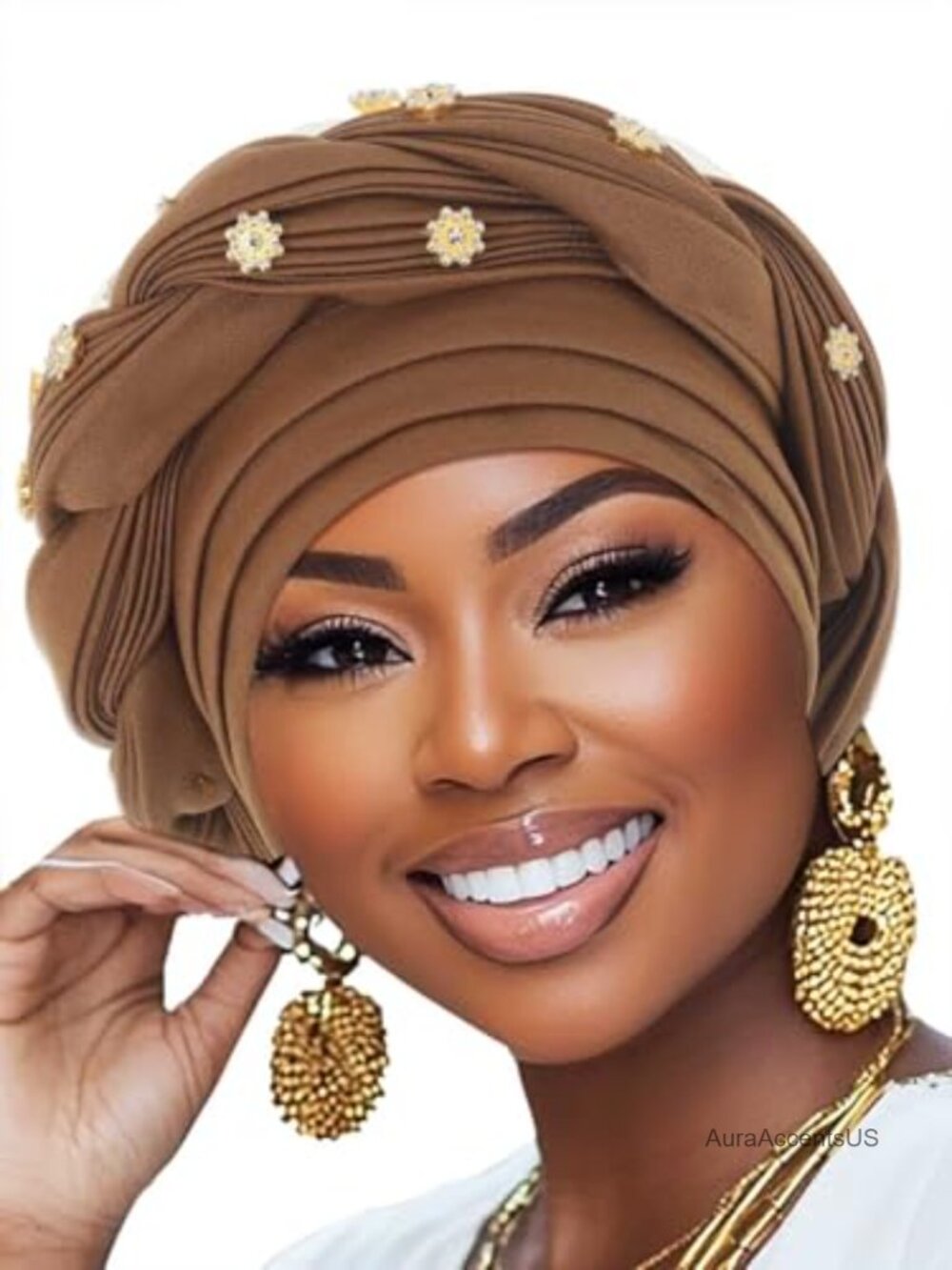 Pre-Tied Twisted African Turban Rhinestone Soft Stretchy Beanie Headwear